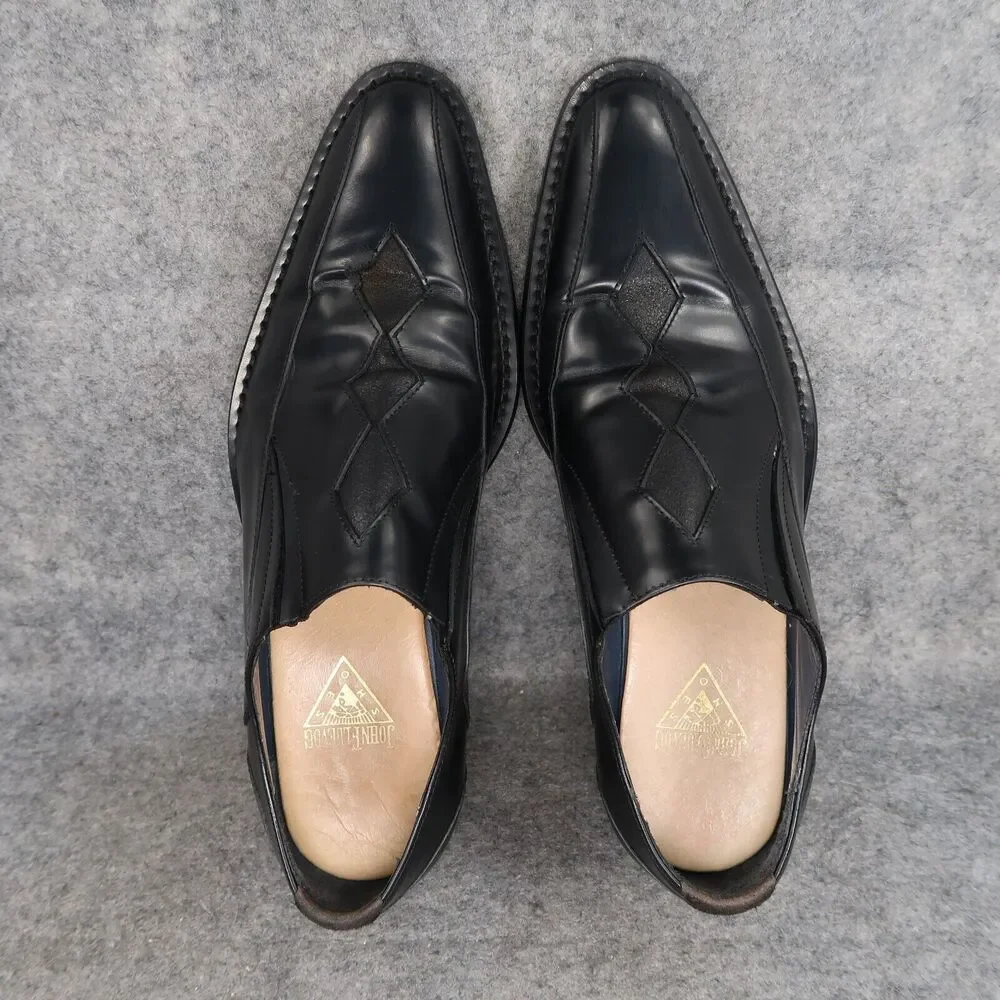 John Fluevog Shoes Mens 7.5 Loafer Slip On Black Leather Diamond Classic Vintage